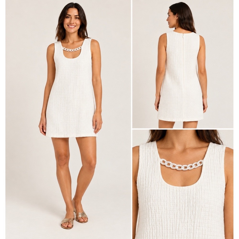 Amanda Uprichard White Textured Chain Detail Sleeveless Mini Shift Dress Women S